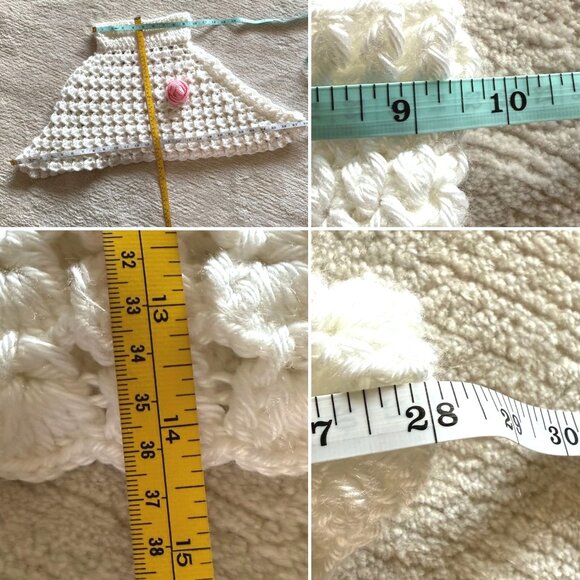 Handmade Crocheted White Girls OS Poncho Collar Cape Poncho Pink Rose Roll Neck - Picture 4 of 7